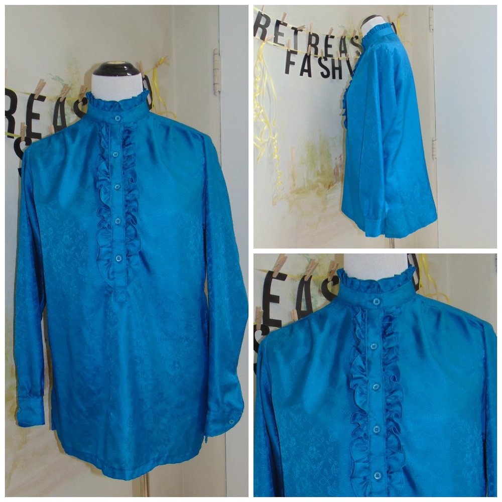 Vintage 1980's "Shapely" Royal Blue Floral Blouse
